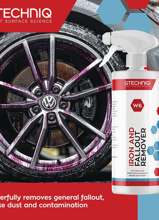 Gtechniq W6 Iron Removing Wheel & Paint Cleaner for Cars 500ml | Powerful Iron and Fallout Remover, Dissolves Contaminants Safely, Protects Paintwork and Wheels