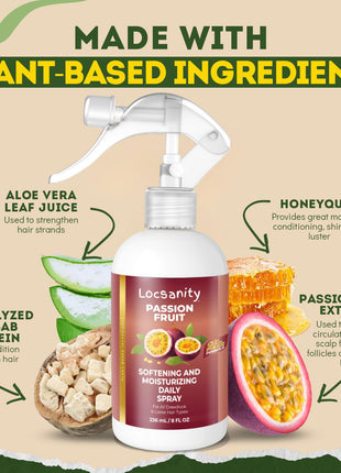 Loc Spray - Locsanity Daily Moisturizing Refreshing Spray for Dreadlocks, Locs, Sisterlocks - Passion Fruit Hair and Scalp Moisturizer for Dry Locs, Braids - Lightweight Plant-Based Care (8 fl oz)