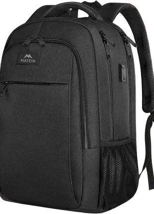 MATEIN Business Laptop Backpack, 15.6 Inch Travel Work Bag for Men Women | Water Resistant Daypack, Personal Item Bag Size, Anti Theft Pocket, Luggage Strap, Computer Backpack for Work College, Black