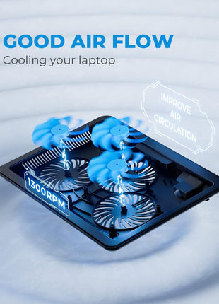 havit HV-F2056 15.6 inch-17 inch Laptop Cooler Cooling Pad - Slim Portable USB Powered (3 Fans), Black/Blue