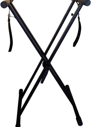 RockJam Xfinity Double X Keyboard Stand, Pre-Assembled & Adjustable | Pre-assembled double X keyboard stand with safety lock and straps for full size digital pianos, lessons and stage