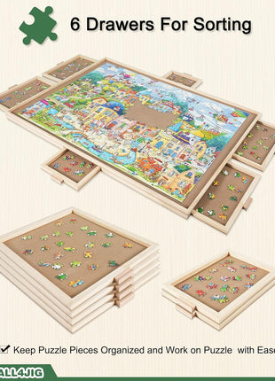 ALL4JIG 1500 Pieces Rotating Puzzle Board with 6 Drawers and Cover,24.92"x33.58"Portable Wooden Jigsaw Puzzle Table for Adults,Lazy Susan Spinning Puzzle Boards Gift for mom,Surface for Lego Building
