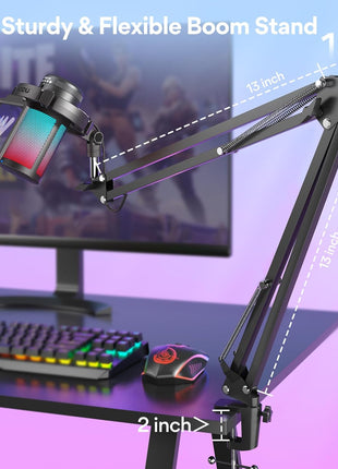 MAONO Gaming USB Microphone, Noise Cancellation Condenser Mic with Mute, Gain, Monitoring, Boom Arm Mic for Streaming, Podcast, Twitch, YouTube, Discord, PC, Computer, PS4, PS5, Mac, GamerWave DGM20S