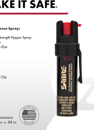 SABRE 3-in-1 Compact Defense Spray – Pepper Spray, Tear Gas & UV Dye, Max Police Strength, Belt Clip for Quick Access, 4X Longer Spray Time (Up to 13 Seconds), 0.67 fl oz, Secure & Easy Safety