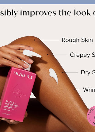 Medix 5.5 Retinol Body Lotion Firming Moisturizer | Crepey Skincare Treatment | Retinol Body Cream | Anti Aging Firming Cream For Women Targets Look Of Crepe Skin, Wrinkles, & Sagging Skin, 15 Fl Oz