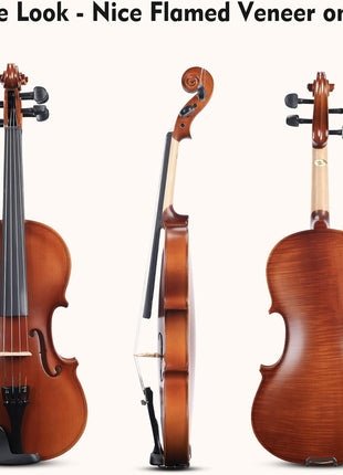 ADM 1/4 Size Wood Violin Set for Kids Teens Students Adults Beginner Acoustic Violin Matte Fiddle Starter Kit with Hard Case, Rosin, Shoulder Rest, Bow, Clip-on Tuner and Fingerboard Sticker