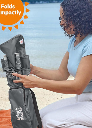 Bright Starts Pop 'N Sit Portable Booster, Indoor/Outdoor Use, Floor Seat with Feeding Tray, Grey, 6 Mos - 3 Yrs