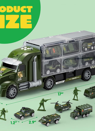 JOYIN 25 in 1 Military Kids Truck Toys for Age 3+, Toddler Boy Toys, Army Men Tanks Set with Soldier Men, Mini Battle Cars in Carrier Truck with Lights and Sounds, Gifts for Grandkids