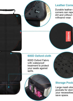 MORROLS Car Seat Protector, 2 Pack Carseat Protector with Thick Padding, Baby/Pets for Child Car Seat-Mesh Pockets-Waterproof-Universal Size(Black)