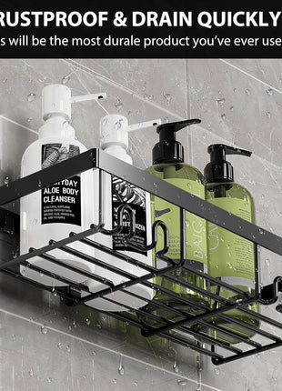 Moforoco Shower Caddy Shelf Organizer Rack, Self Adhesive Black Bathroom Shelves Basket, Home Farmhouse Wall Inside Organization and Storage Decor Rv Accessories, First Camper Apartment Essentials