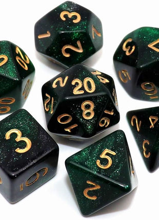 Polyhedral DND Dice Set Glitter Dice for Dungeon and Dragons D&D RPG Role Playing Games Green Mix Black Nebula Dice