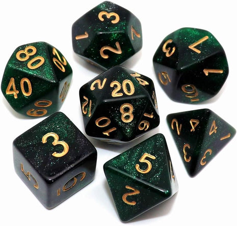 Polyhedral DND Dice Set Glitter Dice for Dungeon and Dragons D&D RPG Role Playing Games Green Mix Black Nebula Dice