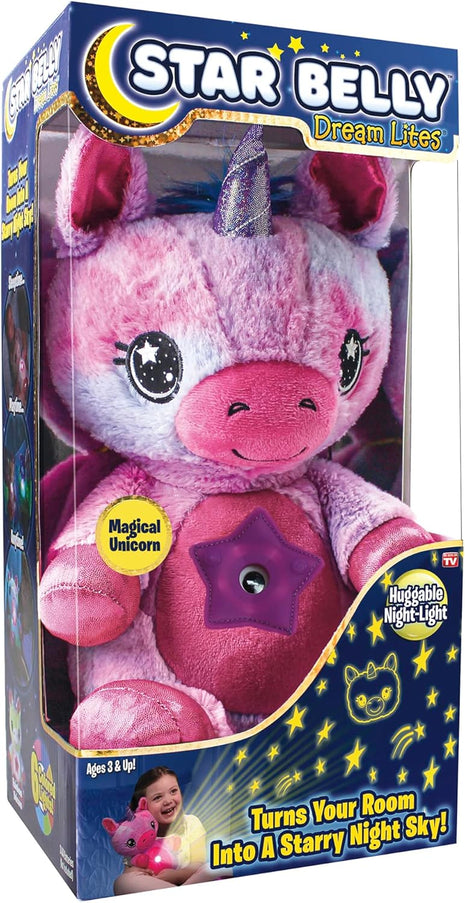Ontel Star Belly Dream Lites, Stuffed Animal Night Light, Magical Pink And Purple Unicorn - Projects Glowing Stars & Shapes In 6 Gentle Colors, As Seen On TV