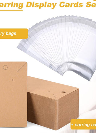 Works Great Earring Display Cards - Well-made 3.5 x 2.4 Inches Earring Cards with Good Paper Quality, Plus Clear Packaging Bags That Don't Tear Easily, for Earrings Necklace Jewelry Cards