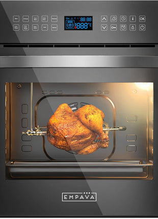 Empava 24 Inch Electric Single Wall Oven 10 Cooking Functions Deluxe 360? ROTISSERIE with Sensitive Touch Control in Silver Mirror Glass