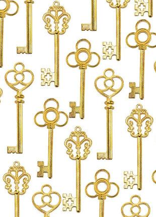 Aokbean Mixed Set of 30 Large Skeleton Keys in Antique Bronze - Set of 30 Keys