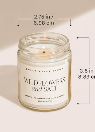 Sweet Water Decor Cashmere & Vanilla Candle, 9oz Clear Glass Jar | Jasmine, Soft Cashmere, Sandalwood & Vanilla Scented Soy Wax Candle, Gold Lid, 40+ Hour Burn Time, Poured in USA