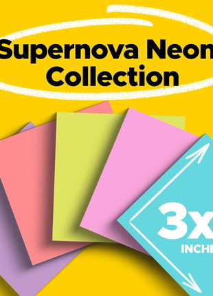 Post-it Super Sticky Notes, 3 x 3 in, Supernova Neons, 24 Pads | School Supplies and Office Supplies, 2X the Sticking Power