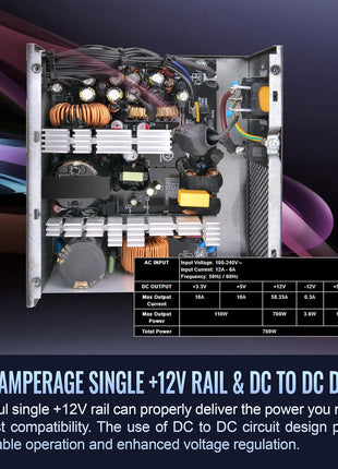 Smart W3 Series 80Plus Certified 700W Power Supply; ATX v3.1 Spec; 120mm FDB Fan; 5 Year Warranty; PS-SPW-0700NNFAWU-1
