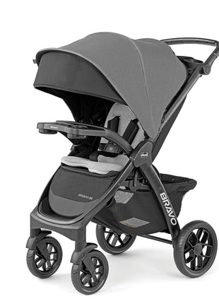 Chicco Bravo LE Stroller with Car Seat Compatibility, Compact Fold | Pewter/Grey, lightweight stroller, UPF 50+ canopy, GREENGUARD Gold, removable seat, 5-point harness, all-wheel suspension