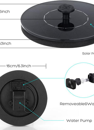 Mademax Solar Bird Bath Fountains, Upgrade 1.4W Solar Fountain Pump with 6 Nozzles, Free Standing Floating Solar Powered Water Fountain Pump for Bird Bath, Garden, Pond, Pool, Outdoor