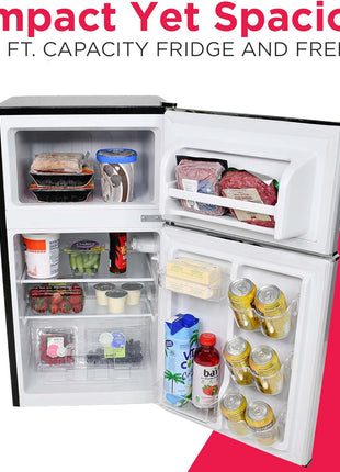 Frigidaire EFR3A1 Compact Small Top-Freezer Refrigerator, Stainless Steel Mini Bar Fridge, Platinum Series-21.26" D x 17.83" W x 33.5" H, 3.2 cu ft Double Door