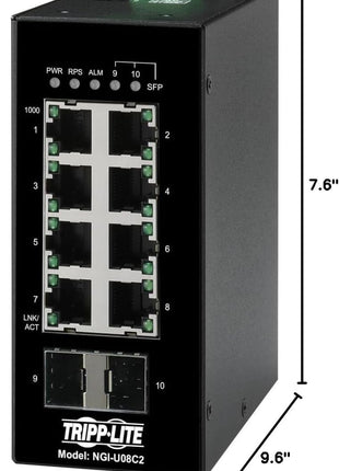 Tripp Lite Industrial 8 Port Ethernet Network Switch 10/100 Mbps -40° to 167°F Temperature Range Unmanaged TAA Compliant DIN Mount (NGI-U08C2)