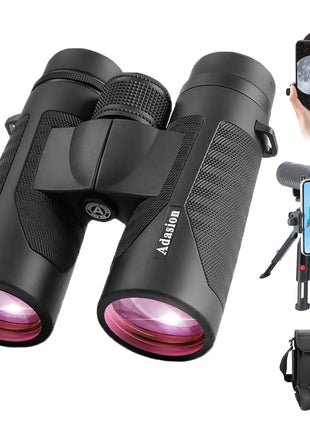 12x42 HD Binoculars for Adults High Powered with Phone Adapter and Tripod, Super Bright BAK4 Prism Waterproof Binoculars for Bird Watching Hunting Hiking Safari Travel Sports