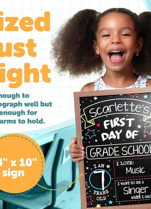 First Day Last Day of School Double Sided Sign with Frame (Reusable Dry Erase Board for Liquid Chalk Markers - 9.17 inch x 13.27 inch)