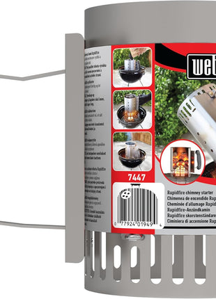 Weber Rapidfire Compact Chimney Starter – Charcoal Grill Accessory That Lights Coals in Under 15 Minutes, Ideal for Smaller Grills (Smokey Joe & Jumbo Joe)