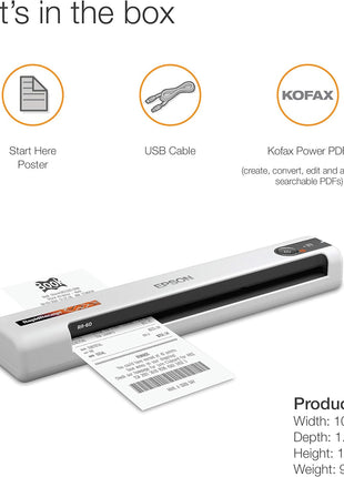 Epson RapidReceipt RR-60 Compact Mobile Document Scanner Receipt | Mobile Receipt Scanner for Small Business USB-Powered 10 Pages per Minute PC and Mac Compatible
