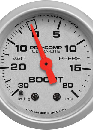 Auto Meter 4301 Ultra-Lite Mechanical Boost/Vacuum Gauge 2.3125 in.