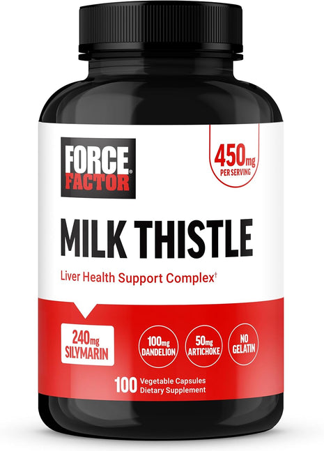 Force Factor Milk Thistle Liver Support Formula | with Dandelion Root & Artichoke, 300mg Silymarin Milk Thistle Supplement for Liver Health & Detox, 100 Vegetable Capsules