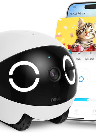 Enabot EBO ROLA Mini FamilyBot 2K Pet Camera Robot: Movable Indoor Camera Battery-Powered with Phone App, One-Touch Call, 2-Way Talk, Night Vision, Motion Detection, Video Recording