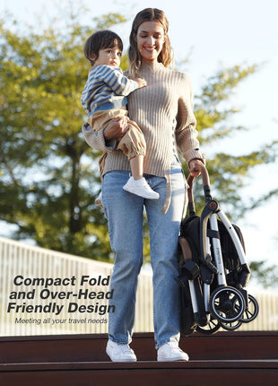 Babideal Lightweight Travel Stroller for Baby, Self-Folding Toddler Stroller with Large Canopy, One-Hand Operated Reclining Seat, Cup Holder Included - Newborn to 50lbs. (Black)