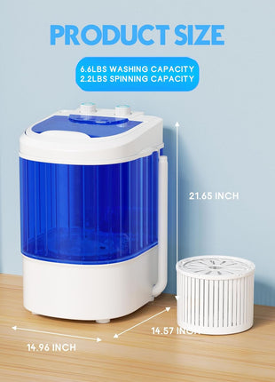 Superday Mini Portable Washing Machine, Single Tub Compact Washing Machine with Spin Cycle, 6.6LBS Washing Capacity Small Electric Washer Machine for Home, Apartments, Outdoor, RV, Dormitory, Blue