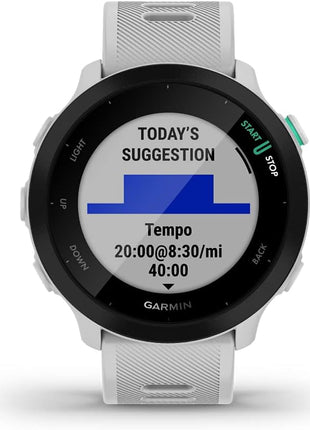 Garmin Forerunner 55, GPS Running Watch with Daily Suggested Workouts, Up to 2 Weeks of Battery Life, White