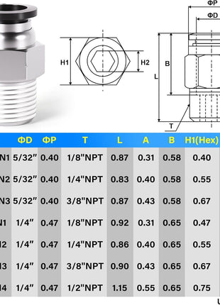 TAILONZ PNEUMATIC Male Straight 1/4 Inch Tube OD x 1/4 Inch NPT Thread Push to Connect Fitting PC-1/4-N2 (Pack of 10)