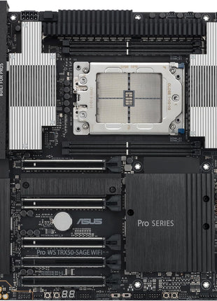 ASUS Pro WS TRX50-SAGE WIFI CEB Workstation motherboard, AMD Ryzen Threadripper PRO 7000 WX,ECC R-DIMM DDR5, 36 power-stage, WiFi 7,PCIe 5.0 x 16,PCIe 5.0 M.2, 10 Gb and 2.5 Gb LAN, multi-GPU support.