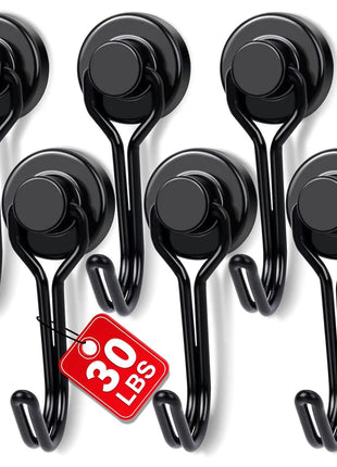 E BAVITE Magnetic Hooks, 30lbs Magnet Hook 2025 Cruise Cabin Ship Essentials Heavy Duty Strong Magnets Refrigerator Fridge Hanging for Classroom Beach Vacation Kitchen Grills Home 6pcs (Black)