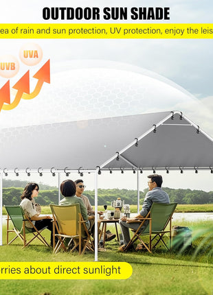 DWALE 10 x 20 Ft Carport,Replacement Canopy Cover Garage Top Tent Shelter Tarp,Grey with 48 Ball Bungee Cords Waterproof & UV Protected (Only Tarp Cover, Frame Not Include)