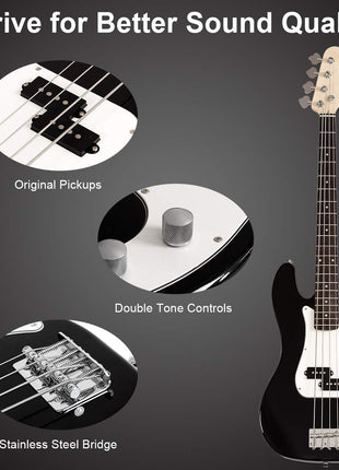 Costzon Full Size Electric 4 String Bass Guitar for Beginner Starter Complete Kit, Rose Fingerboard and Bridge, w/Two Pickups & Two Tone Control, Guitar Bag, Strap, Guitar Pick, Amp Cord (Black Bass)