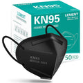 LEMENT 50pcs KN95 Face Mask Black 5 Layer Cup Dust Safety Masks Filter Efficiency=95% Breathable Elastic Ear Loops Black Masks