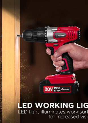 AVID POWER 20V MAX Lithium lon Cordless Drill Set, Power Drill Kit with Battery and Charger, 3/8-Inch Keyless Chuck, Variable Speed, 16 Position and 22pcs Drill Bits (Red)