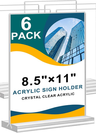 Arrobust Acrylic Sign Holder 8.5 x 11, Double Sided Clear Acrylic Display Table Signs Stand, T Shape Flyer Holder Plastic for Picture Paper Frame Holder Home Office Menu Retail Show Fair, 6 Pack