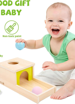 Adena Montessori Object Permanence Box with Tray Three Balls Montessori Toys for 6-12 Months Baby (Small Box -Typical)
