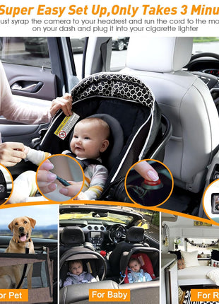 DoHonest Baby Car Camera HD 1080P - Rear-Facing Car Baby Monitor with Night Vision, Adjustable View Angle, Easy Setup, Anti-Glare Display, Safety for Kids & Infants