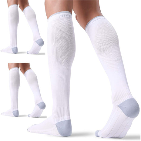 FITRELL 3 Pairs Compression Socks for Women and Men 20-30mmHg- Circulation and Muscle Support Socks for Travel, Running, Nurse, Knee High, Medical Black+White+Grey Small-Medium
