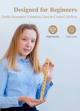 Eastar Soprano Beginners Recorder Baroque fingering C Key Maple Descant Recorder Instrument for Kids Adults, 3 Piece Recorder With Hard Case, Fingering Chart, Cleaning Kit, ERS-31BM
