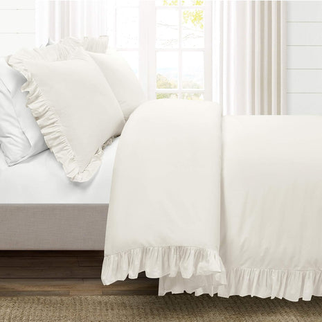Lush Decor Reyna Ruffle Cotton Duvet Cover Set 3 Piece Set Full/ Queen, White - Queen Size Bedding Set - White Duvet Queen- Ruffled Bedding - Coquette Decor